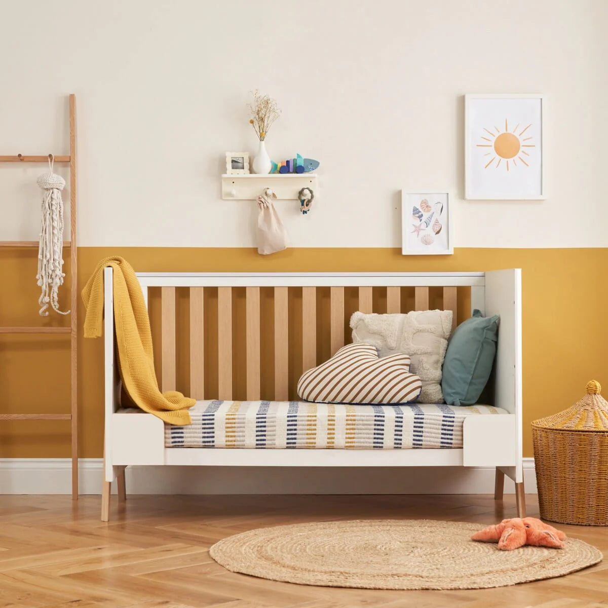 Tutti Bambini Fuori 3 Piece Nursery Furniture Set with Cot Bed, Dresser & Wardrobe - White / Light Oak