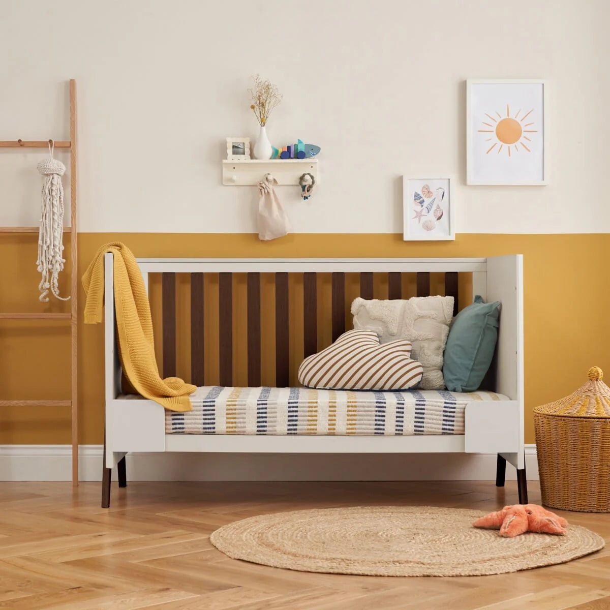 Tutti Bambini Fuori 2 Piece Nursery Furniture Set with Cot Bed & Dresser - White Sand / Warm Walnut