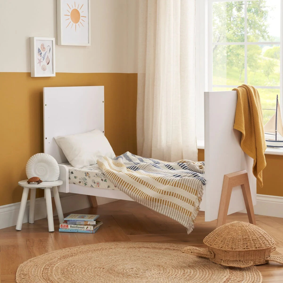 Tutti Bambini Fuori Mini 3 Piece Nursery Furniture Set with Cot Bed, Dresser & Wardrobe - White / Light Oak