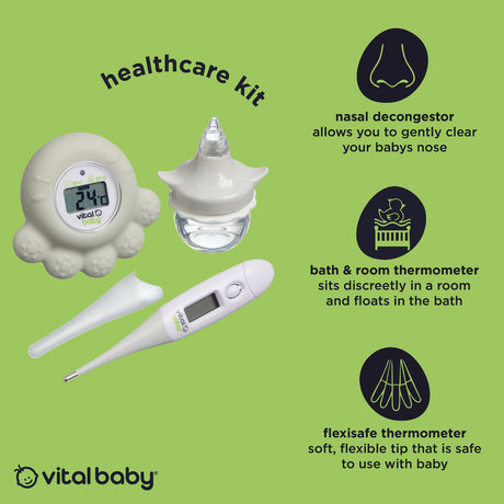 Vital Baby Healthcare Kit with Decongester, Room, Bath & Baby Thermometer