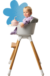 Bababing Una Highchair - White & Grey Wood
