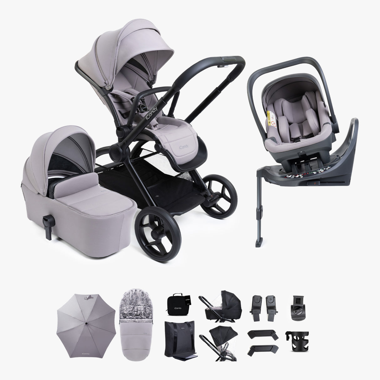 iCandy Core 2 Travel System with Cocoon 360 Car Seat and ISOFIX Base  - Storm Grey