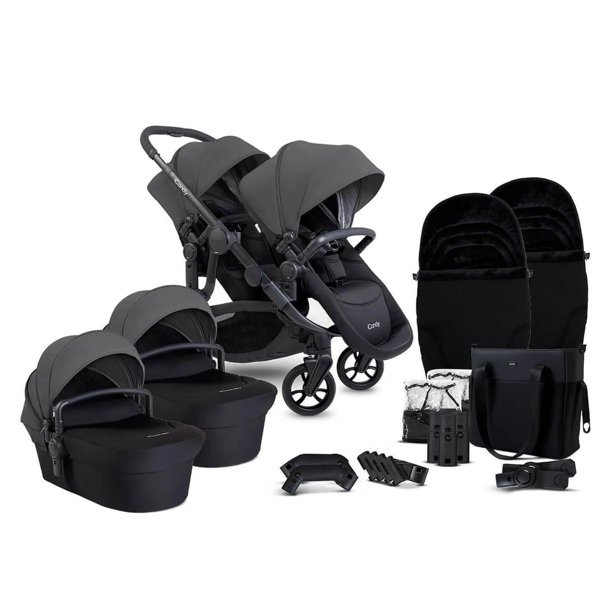 iCandy Orange 4 Complete Twin Pushchair Bundle with Accessories - Fossil