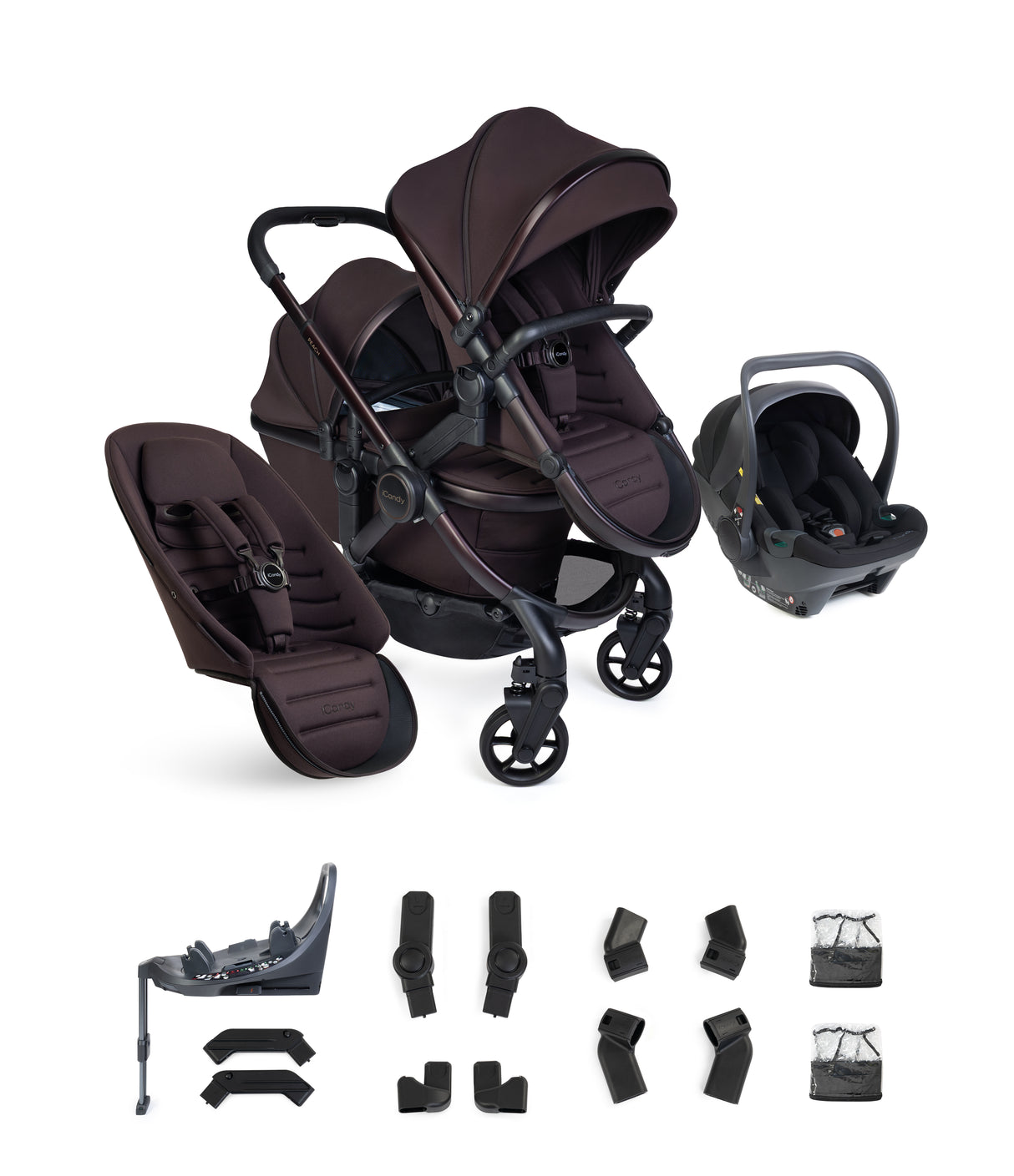 iCandy Peach 8 Editions Complete Double Bundle with Cocoon 360 and ISOFIX Base - Coffee Bean