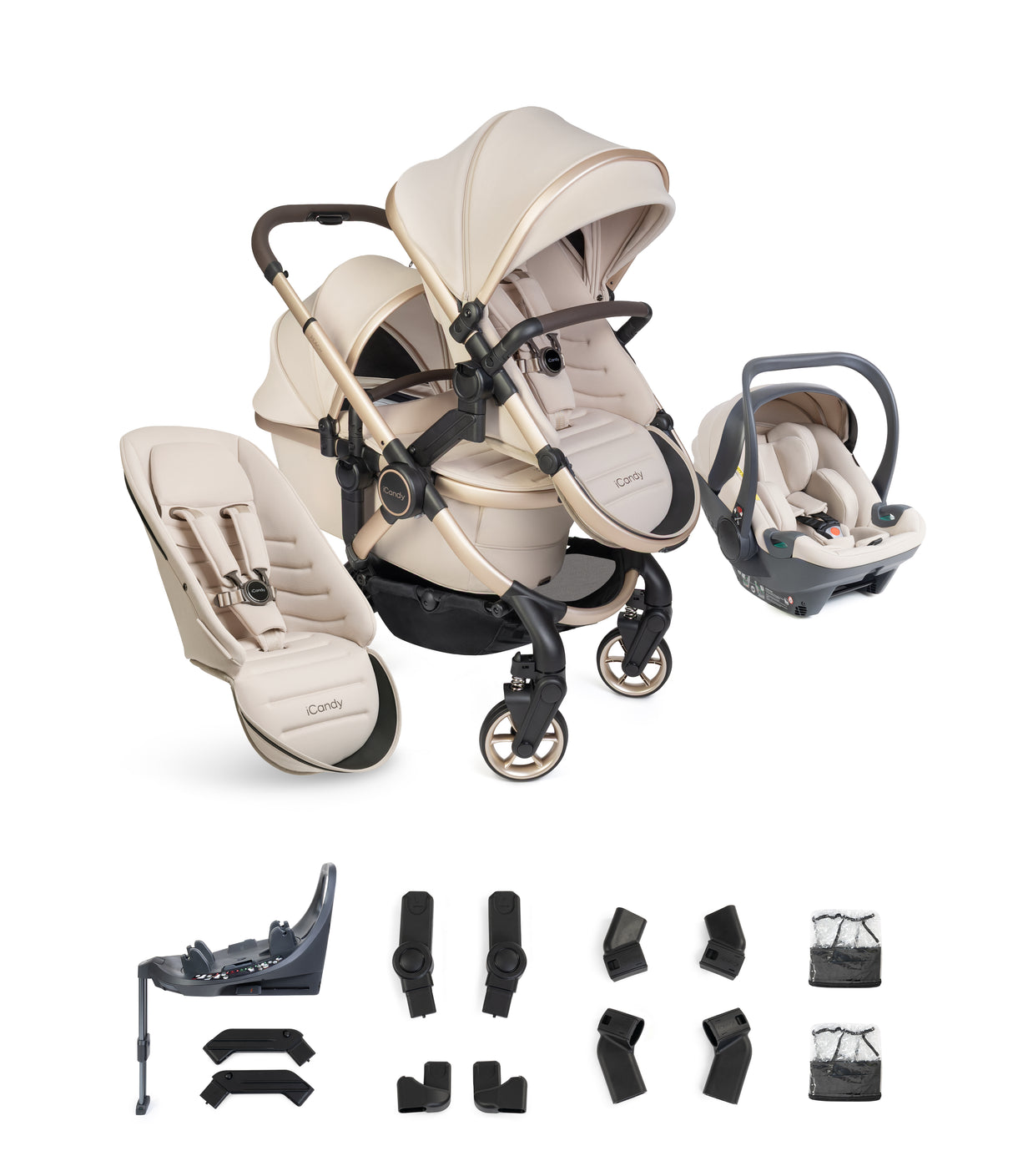 iCandy Peach 8 Editions Complete Double Bundle with Cocoon 360 and ISOFIX Base - Biscotti