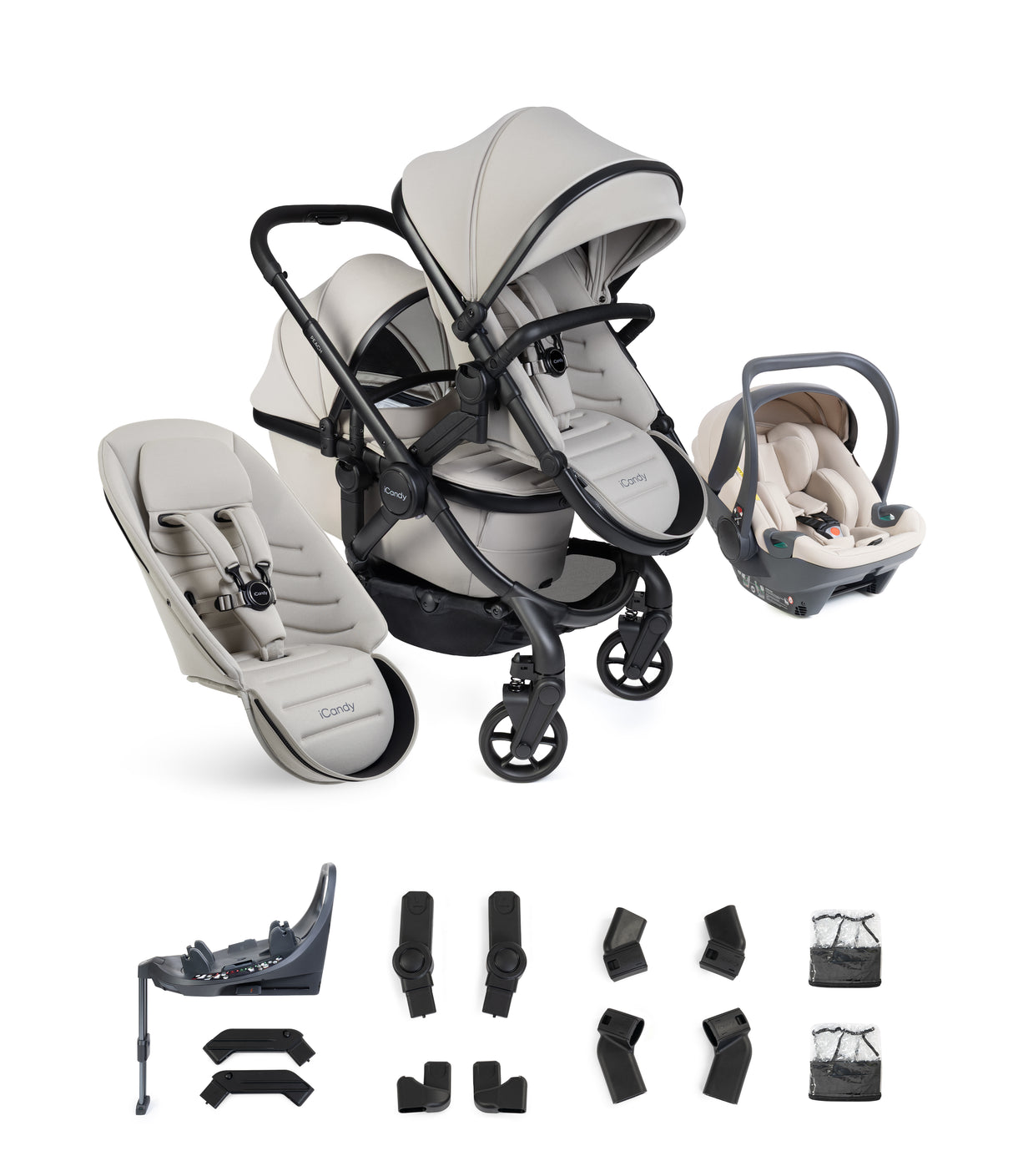 iCandy Peach 8 Complete Double Bundle with Cocoon 360 and ISOFIX Base - Taupe