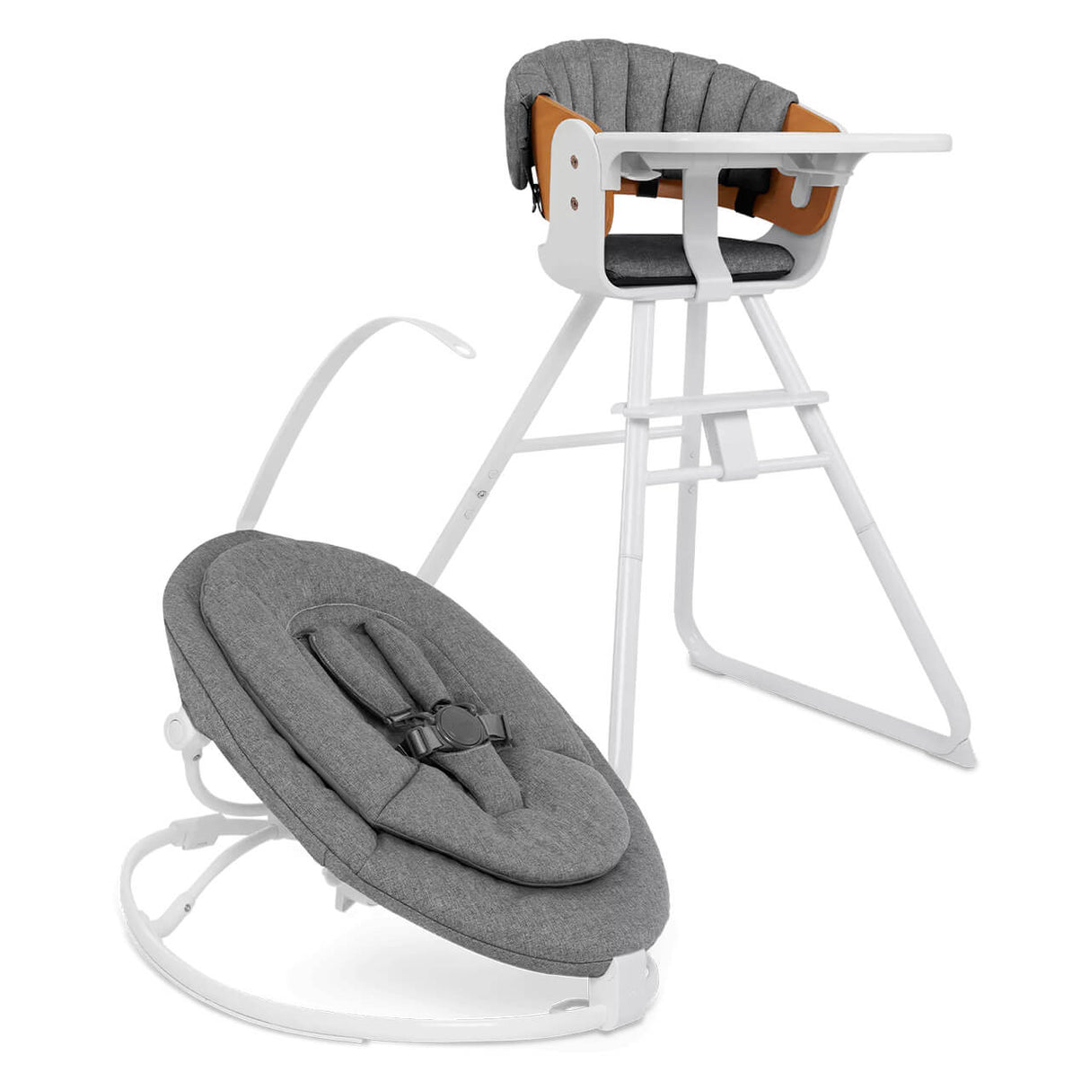 iCandy MiChair Complete All in One Highchair Bundle with Newborn Rocker - White & Flint