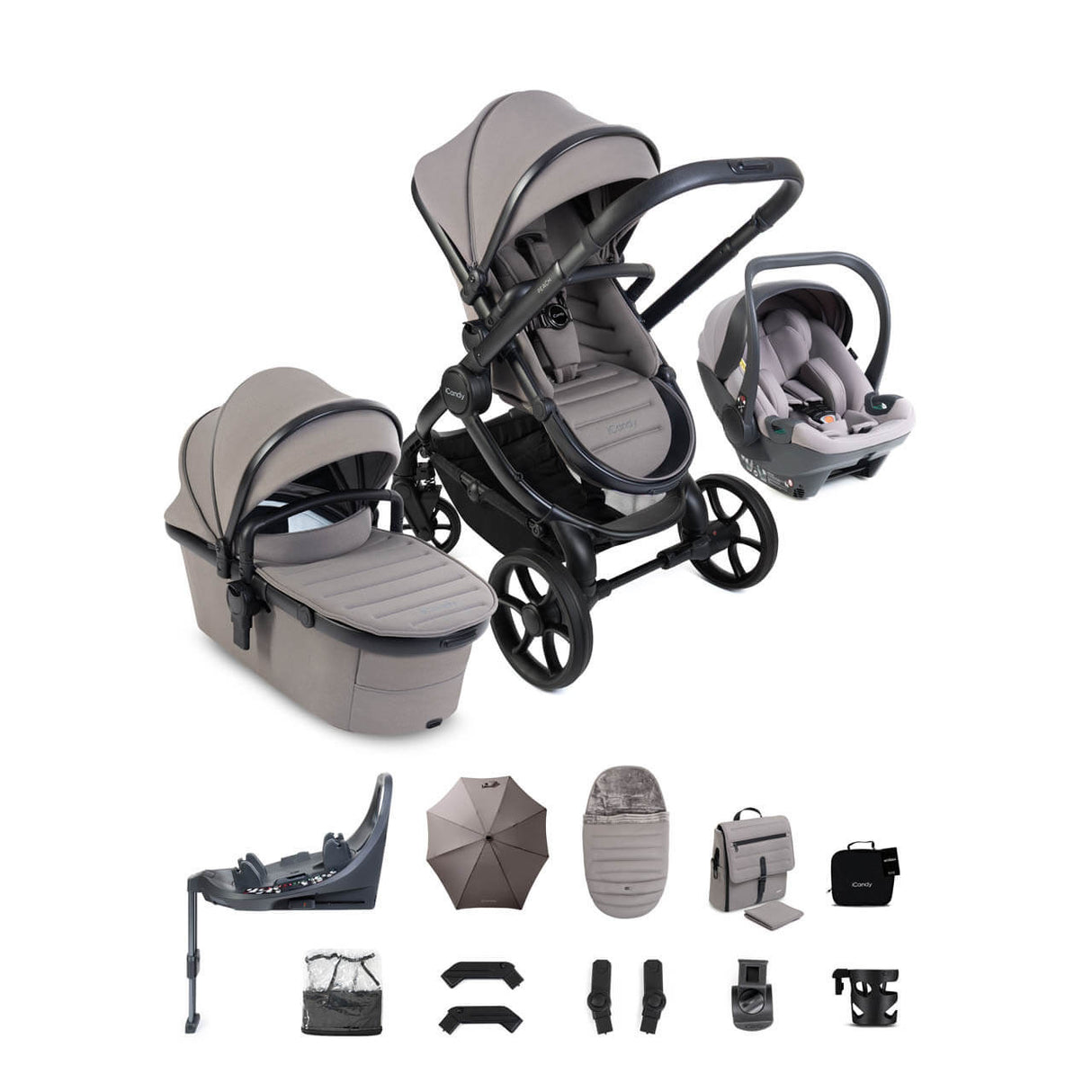 iCandy Peach 8 Complete Bundle with Cocoon 360 and ISOFIX Base - Porcini/Storm