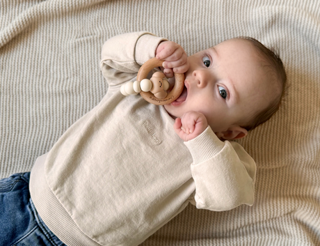Chewies Wooden & Silicone Croissant Teething Ring - Latte