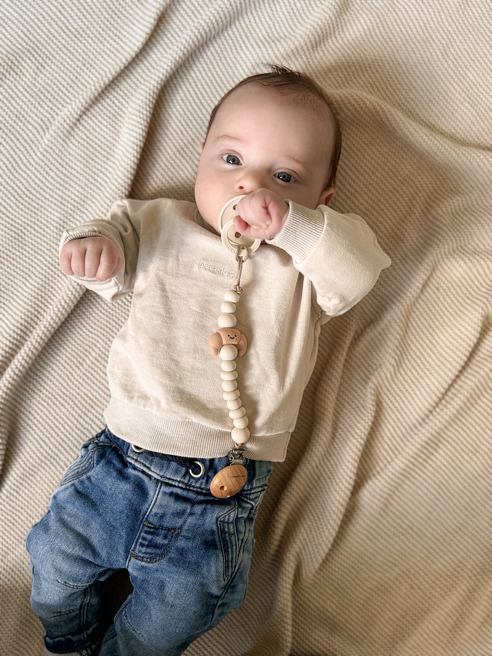 Chewies Silicone Croissant Pacifier Teething Clip - Latte