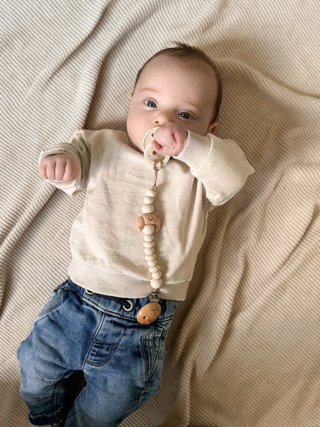 Chewies Silicone Croissant Pacifier Teething Clip - Latte