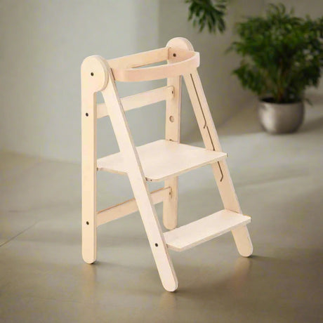 MamaToyz Folding Learning Tower Natural Beech Wood Montessori Child Safety Platform