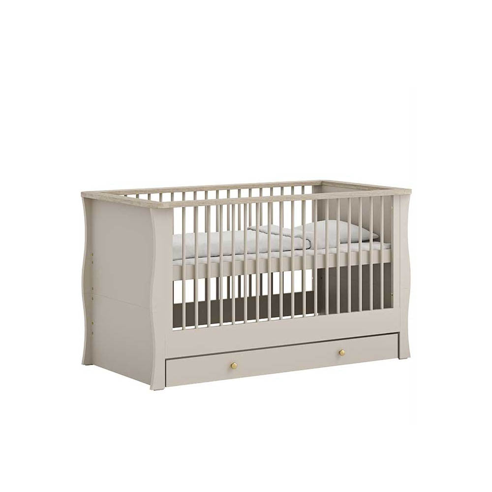 Little Acorns Celeste 3 Piece Nursery Furniture Set with Cot Bed, Under Drawer, Dresser and Wardrobe - Cashmere & Grey Ash