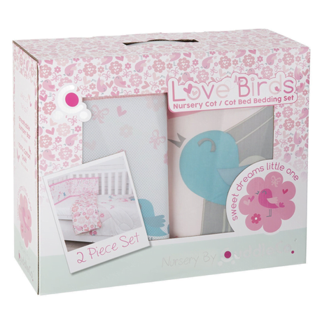 CuddleCo Comfi Dreams 2 Piece Cot / Cot Bed Bedding Set – Love Birds