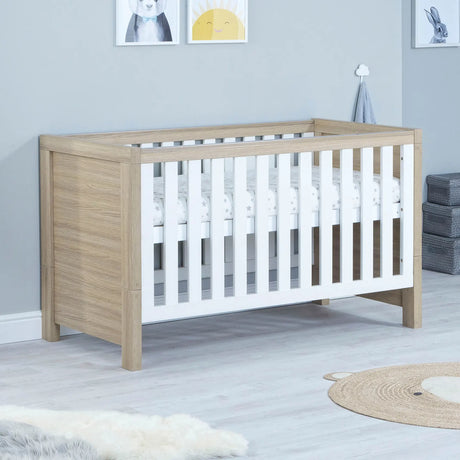 Babymore Luno Cot Bed - White / Oak