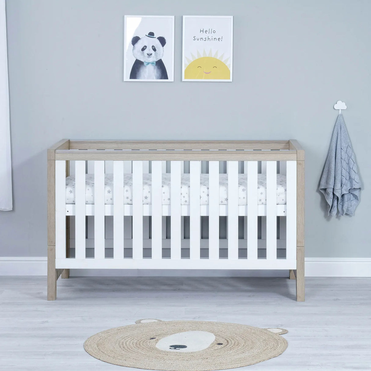 Babymore Luno Cot Bed - White / Oak