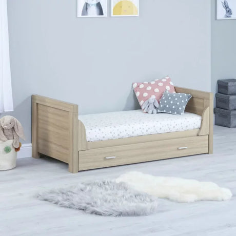 Babymore Luno 2 Piece Nursery Furniture Set with Cot Bed, Under Drawer and Dresser - Oak