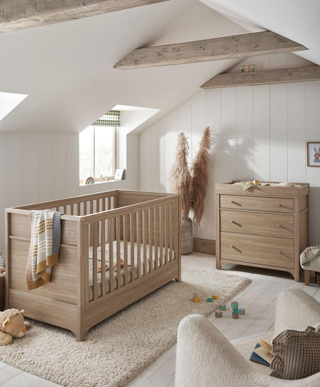 Mamas & Papas Barton 2 Piece Nursery Furniture Set with Cot Bed and Dresser - Natural Oak