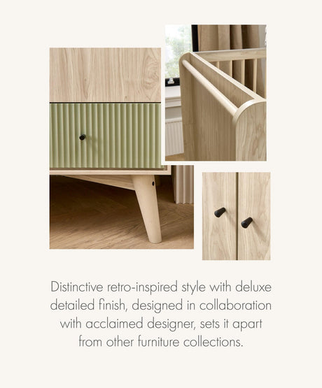 Mamas & Papas Coxley 2 Piece Nursery Furniture Set with Cot Bed & Dresser - Natural/Olive Green