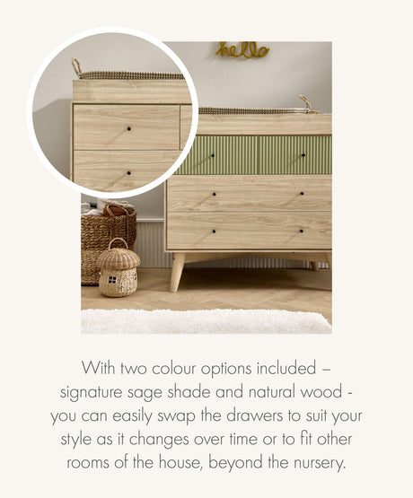 Mamas & Papas Coxley 2 Piece Nursery Furniture Set with Cot Bed & Dresser - Natural/Olive Green