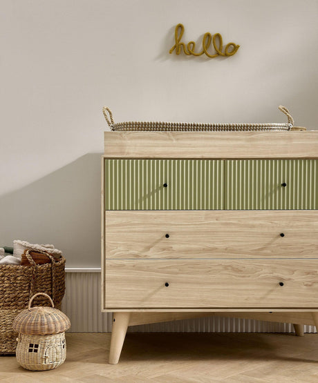 Mamas & Papas Coxley 2 Piece Nursery Furniture Set with Cot Bed & Dresser - Natural/Olive Green