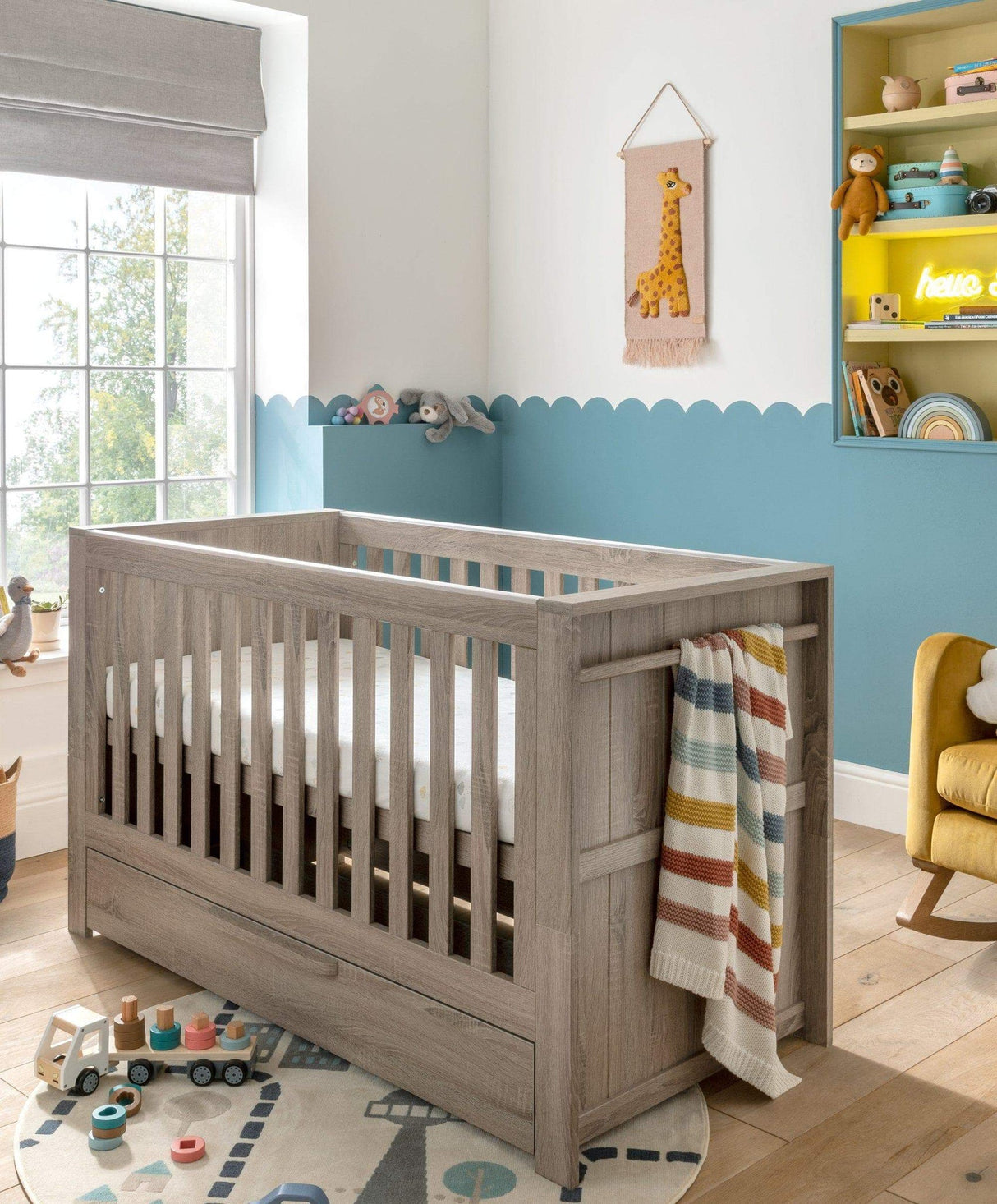 Mamas & Papas Franklin 3 Piece Nursery Furniture Set with Cot Bed, Dresser and Wardrobe - Grey Wash