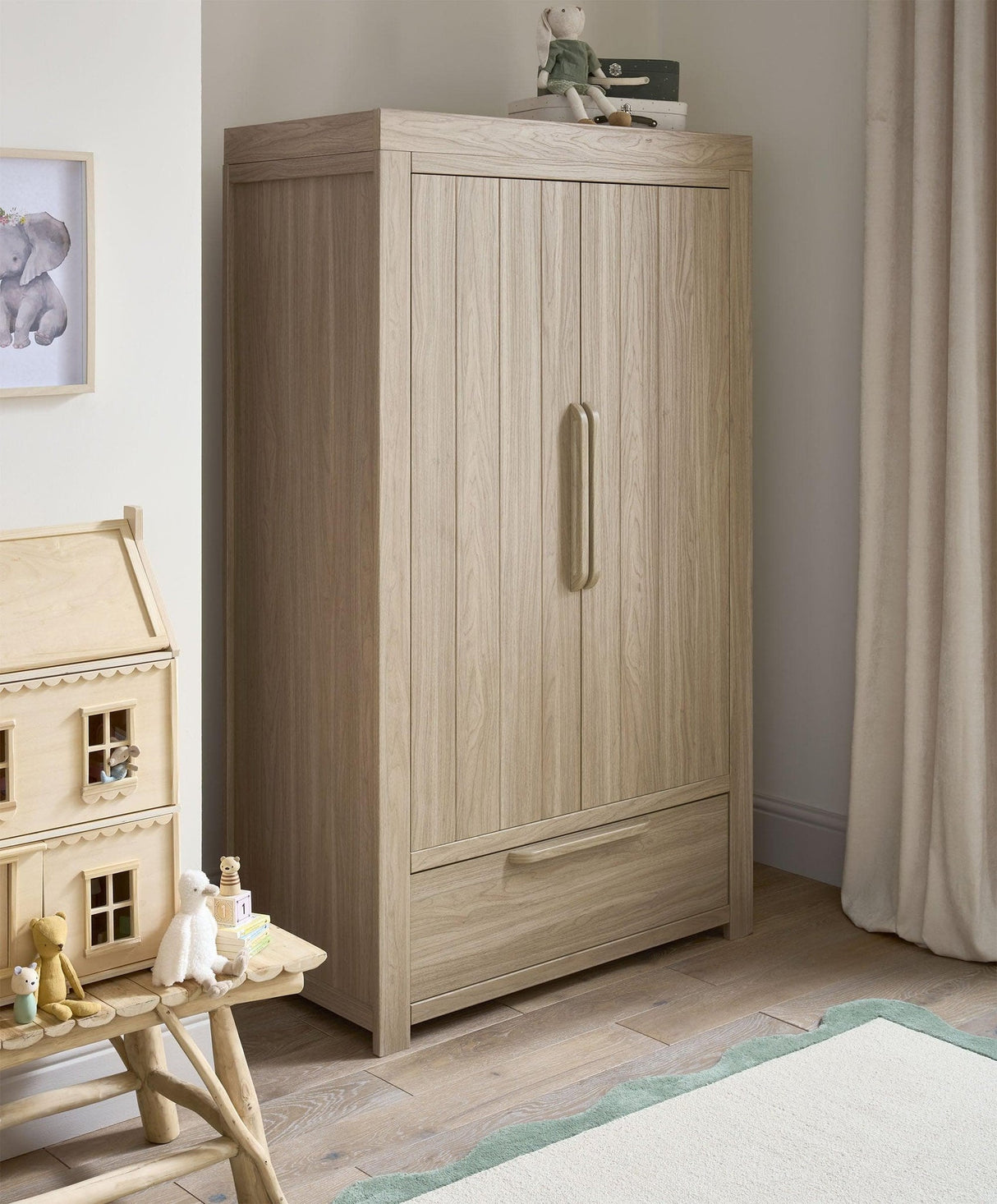 Mamas & Papas Franklin 3 Piece Nursery Furniture Set with Cot Bed, Dresser and Wardrobe - Oak