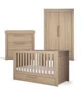 Mamas & Papas Franklin 3 Piece Nursery Furniture Set with Cot Bed, Dresser and Wardrobe - Oak