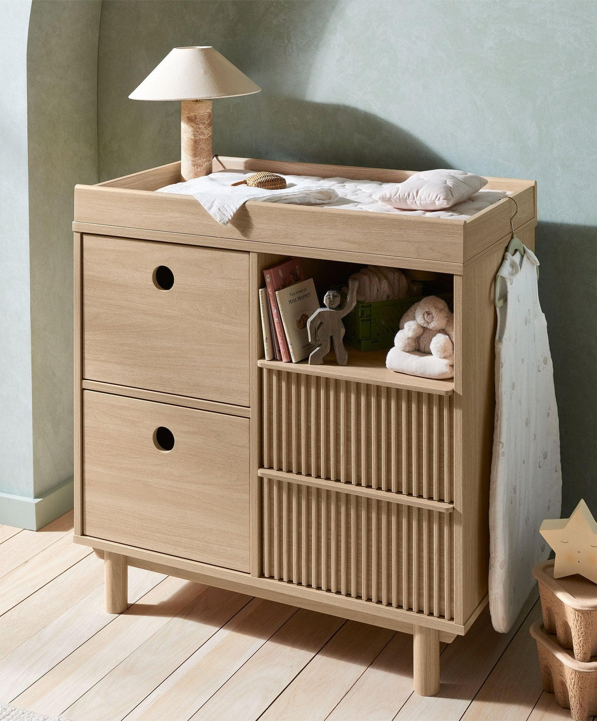 Mamas & Papas Oska 3 Piece Nursery Furniture Set with Cot Bed, Dresser and Wardrobe - Natural Oak