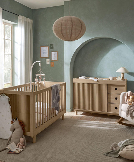 Mamas & Papas Oska 2 Piece Nursery Furniture Set with Cot Bed and Wide Dresser - Natural Oak