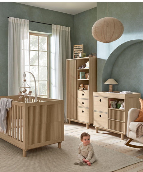 Mamas & Papas Oska 3 Piece Nursery Furniture Set with Cot Bed, Dresser and Wardrobe - Natural Oak