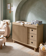 Mamas & Papas Oska 2 Piece Nursery Furniture Set with Cot Bed and Wide Dresser - Natural Oak