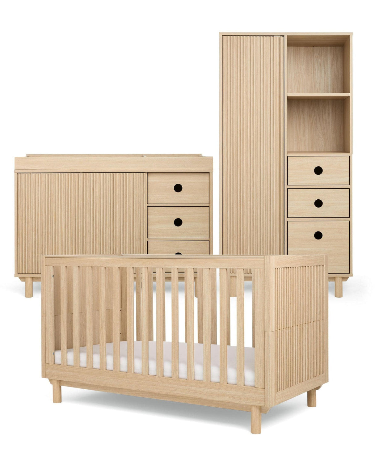 Mamas & Papas Oska 3 Piece Nursery Furniture Set with Cot Bed, Wide Dresser and Wardrobe - Natural Oak