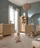 Mamas & Papas Oska 3 Piece Nursery Furniture Set with Cot Bed, Wide Dresser and Wardrobe - Natural Oak