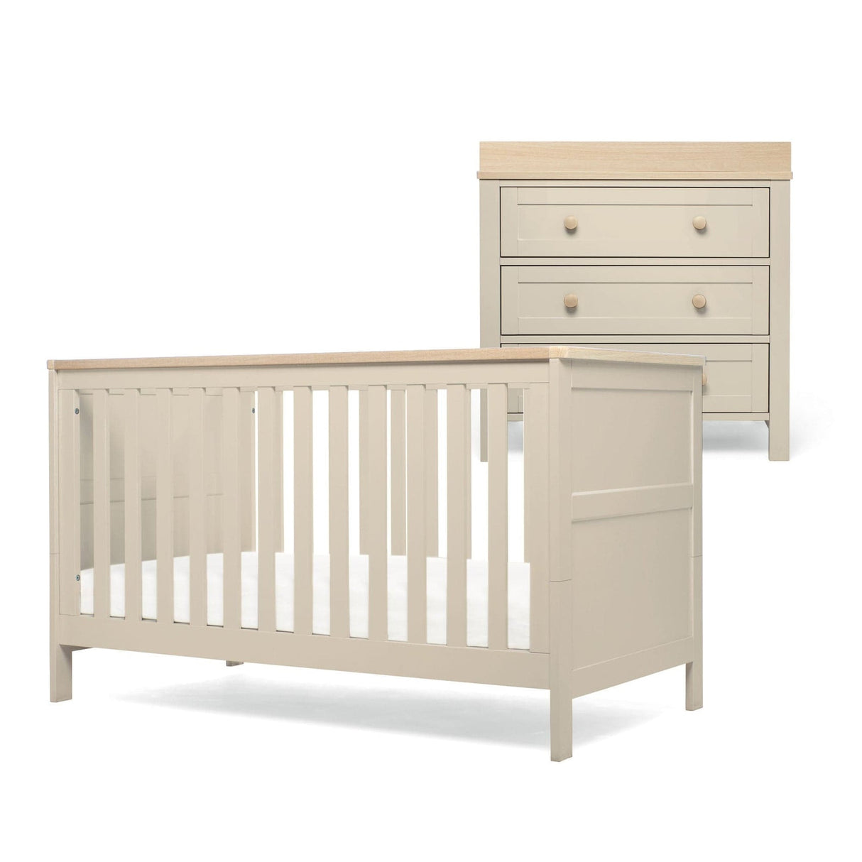 Mamas & Papas Wedmore 2 Piece Nursery Furniture Set with Cotbed and Dresser/Changer - Cashmere/Oak
