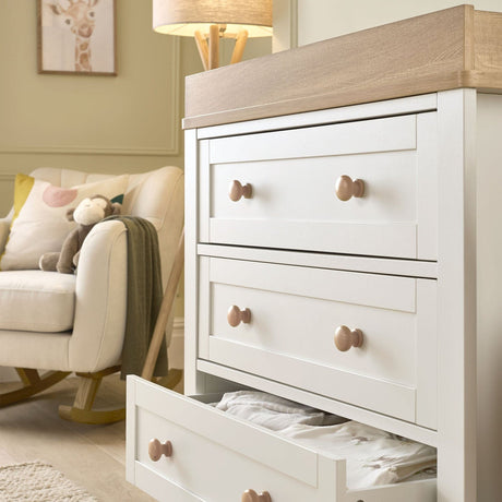 Mamas & Papas Wedmore 3 Piece Nursery Furniture Set with Cot Bed, Dresser and Wardrobe - White/Oak