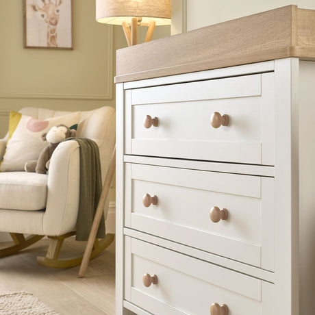 Mamas & Papas Wedmore 3 Piece Nursery Furniture Set with Cot Bed, Dresser and Wardrobe - White/Oak