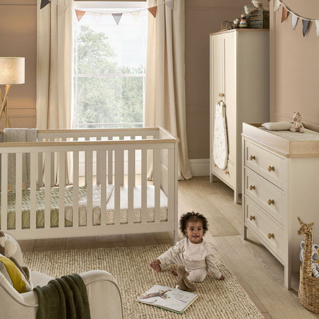 Mamas & Papas Wedmore 3 Piece Nursery Furniture Set with Cot Bed, Dresser and Wardrobe - Cashmere/Oak