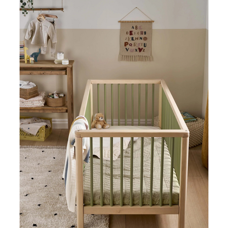 Mamas & Papas Solo Cot Bed - Moss Green / Natural