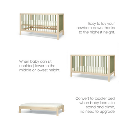 Mamas & Papas Solo Cot Bed - Moss Green / Natural