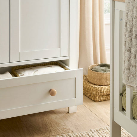 Mamas & Papas Wedmore 3 Piece Nursery Furniture Set with Cot Bed, Dresser and Wardrobe - White/Oak