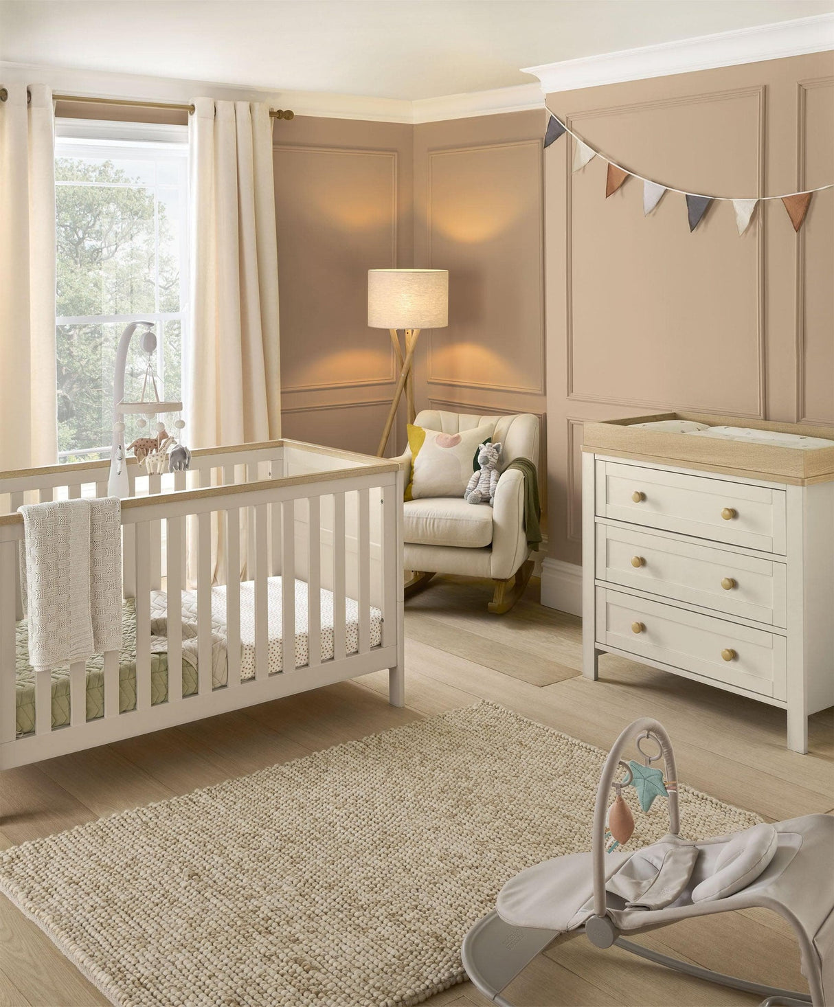 Mamas & Papas Wedmore 2 Piece Nursery Furniture Set with Cot Bed and Dresser - Cashmere