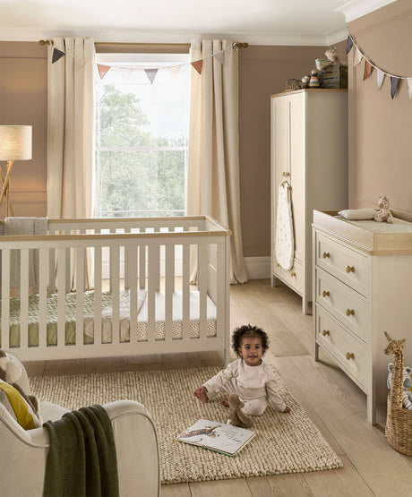 Mamas & Papas Wedmore 3 Piece Nursery Furniture Set with Cot Bed, Dresser and Wardrobe - Cashmere