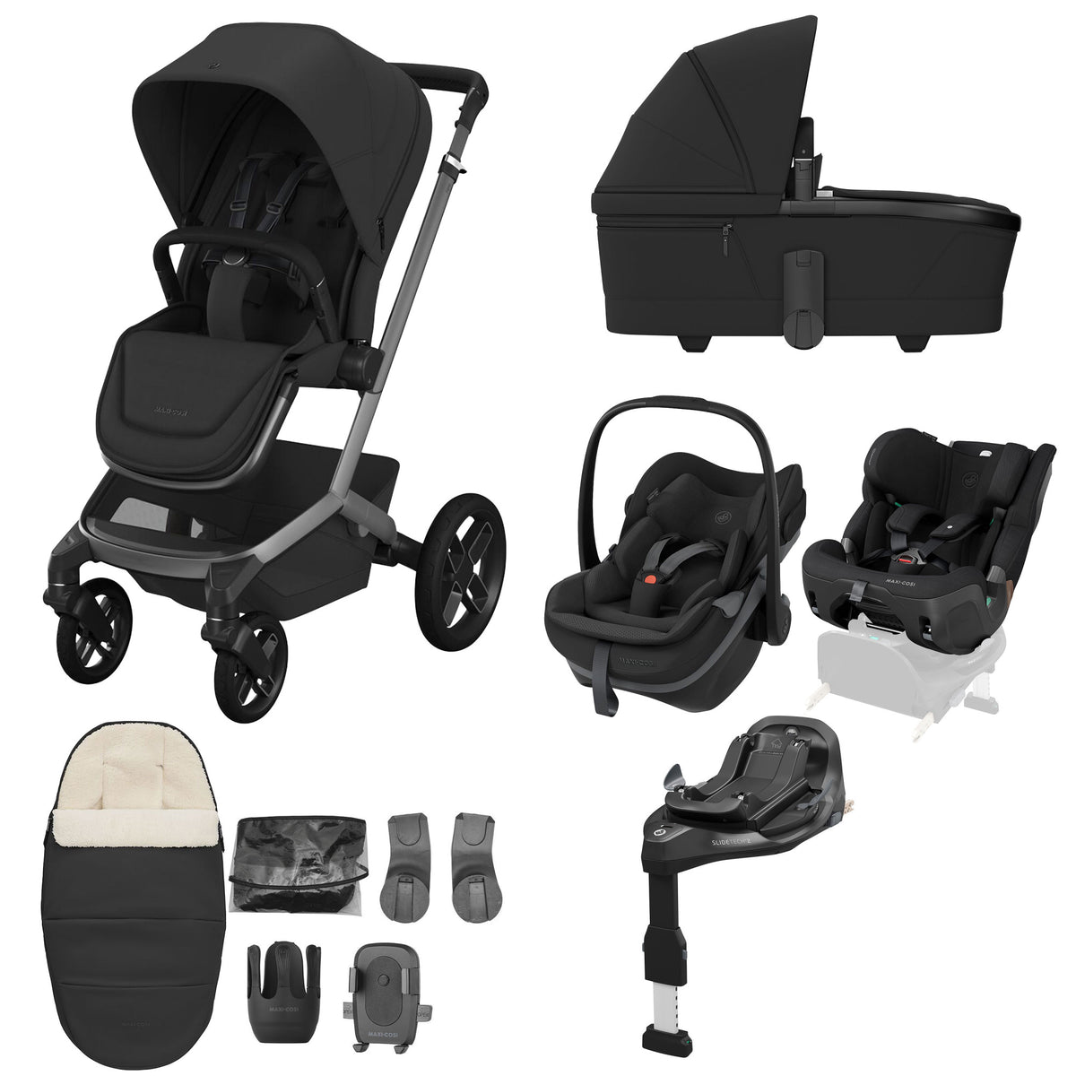 Maxi Cosi Fame 2026 Premium Family XL Travel System with Pebble Slide Pro Car Seat, Pearl XL Car Seat & Slide Pro Base - Onyx Black 1
