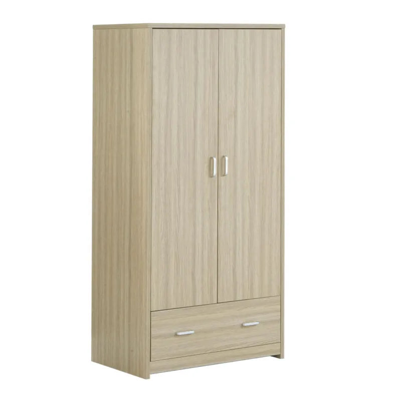 Babymore Luno 3 Piece Nursery Furniture Set with Cot Bed, Under Drawer, Dresser and Wardrobe - Oak
