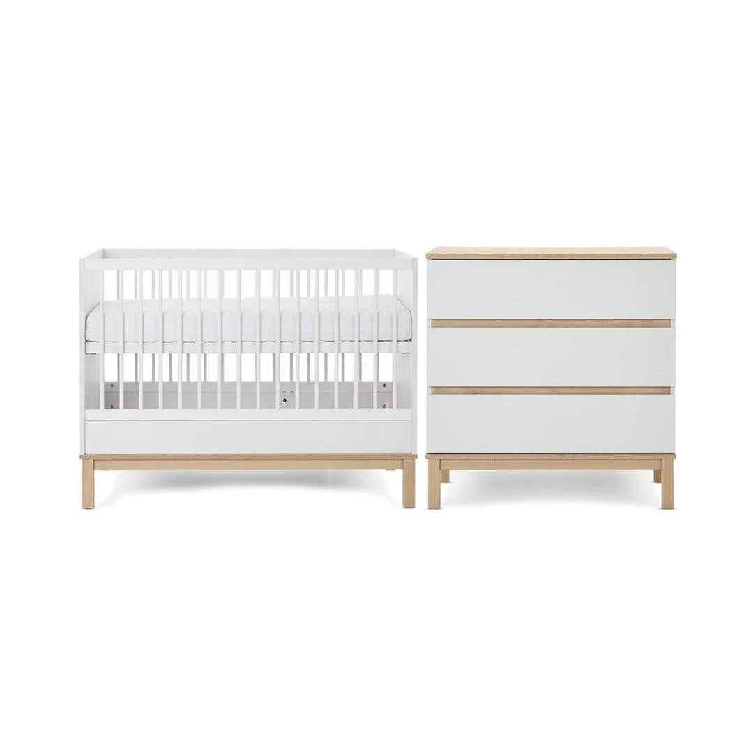 Obaby Astrid Mini 2 Piece Nursery Furniture Set with Mini Cot Bed and Dresser - White