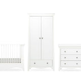 CuddleCo Clara 3 Piece Nursery Furniture Set with Cot Bed, Dresser and Wardrobe - White