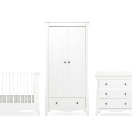 CuddleCo Clara 3 Piece Nursery Furniture Set with Cot Bed, Dresser and Wardrobe - White