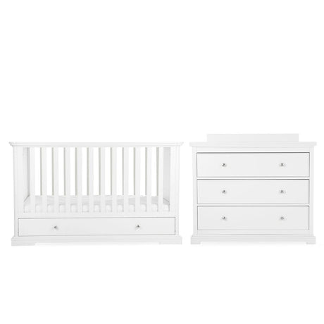 CuddleCo Beaumont 2 Piece Nursery Furniture Set with Cot Bed and Dresser - White