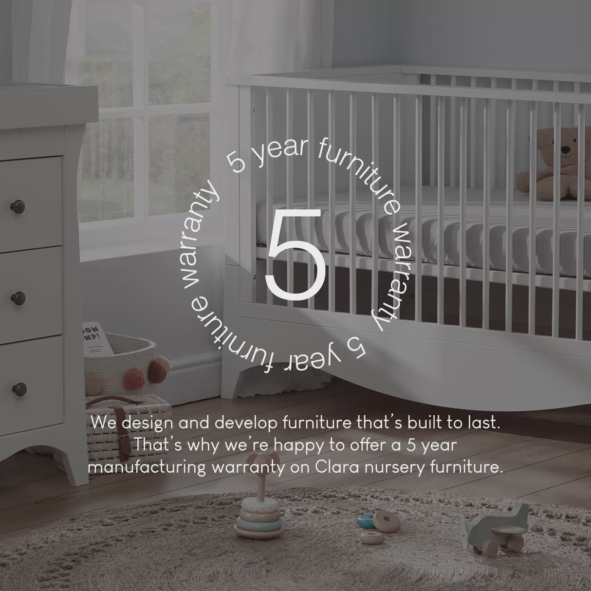 CuddleCo Clara 2 Piece Nursery Furniture Set with Cot Bed and Dresser - White